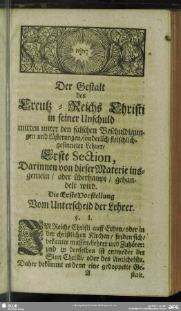 Erste Section, Darinnen von dieser Materie insgemein, aber überhaupt, gehandelt wird