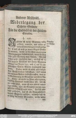 Anderer Abschnitt. Widerlegung der Schein-Gründe Für die Endlichkeit der Höllen-Strafen.