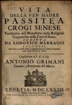 Vita della venerabile Madre Passitea Crogi Senese