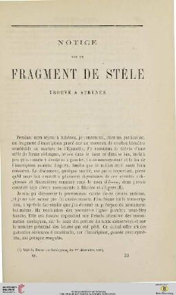 N.S. 11.1865: Notice sur un fragment de stèle trouvé à Athènes