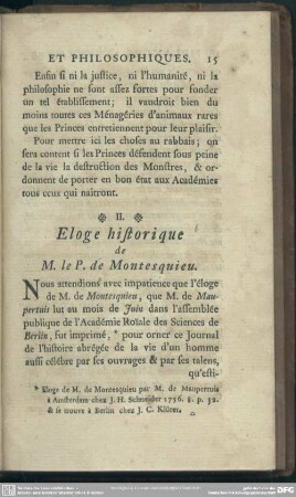 II. Eloge historique de M. le P. de Montesquieu