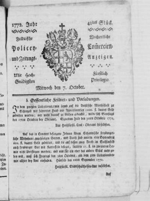 41tes Stück, Ausgabe vom 7. October 1772