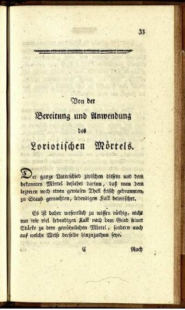 Von der Bereitung und Anwendung des Loriotischen Mörtels.