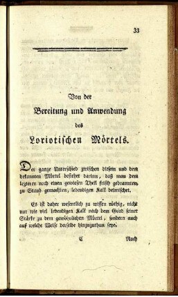 Von der Bereitung und Anwendung des Loriotischen Mörtels.