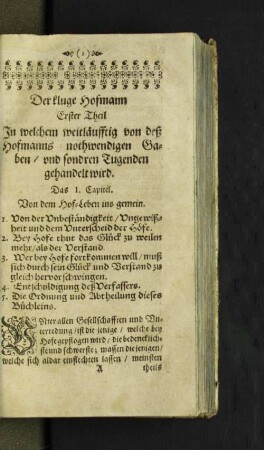 Das I. Capitel. Von dem Hof-Leben ins gemein. [u. a.]