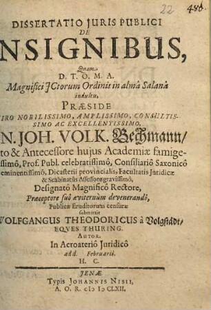 Dissertatio iuris publici de insignibus