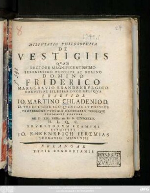 Dispvtatio Philosophica De Vestigiis