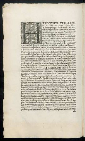 Hieronymus Verallus, Dei Et Apostolicae Sedis Gratia Archiepiscopus Rossanensis, ad serenissimum principem Carolum Romanorum Imperatorem semper Augustum ...