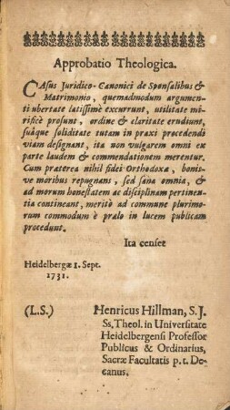 Approbatio Theologica.
