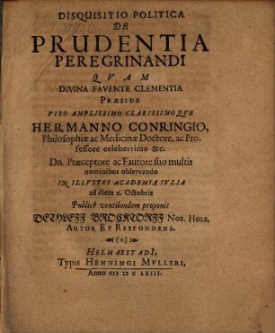 Disquisitio Politica De Prudentia Peregrinandi