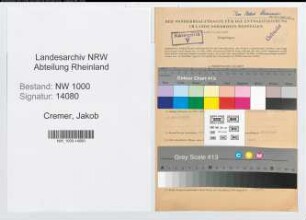 Entnazifizierung Jakob Cremer, geb. 21.05.1907 (Postassistent)