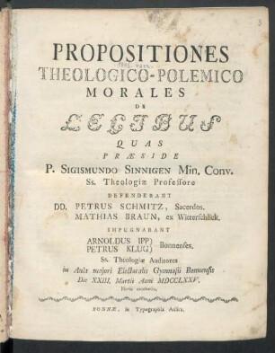 Propositiones Theologico-Polemico Morales De Legibus