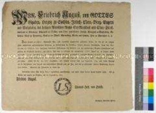 Patent von Friedrich August III. Kurfürst von Sachsen betreffend die Besteuerung von Getreide
