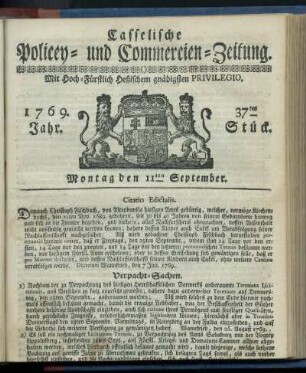 37tes Stueck, Montag den 11ten September 1769
