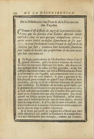 De la Distribution des Plans & de la Decoration des Façades