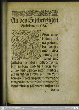 An den Gutherzigen Ehrliebenden Leser