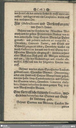 Eine fürtreffliche kühlende Emulsion, welche in den Paroxysmis des Steines und Griesses Linderung giebt