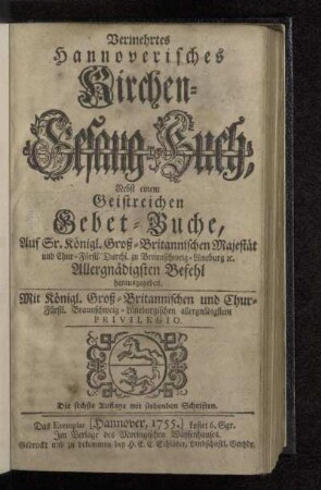 Vermehrtes Hannoverisches Kirchen-Gesang-Buch