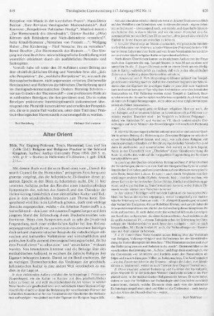 819-820 [Rezension] Religion and religious practice in the Seleucid kingdom