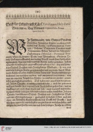 Sechster Lehnbrieff Käys. Ferdinand