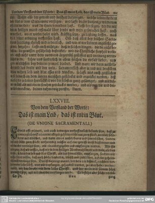 LXXVIII. Von dem Verstand der Worte: Das ist mein Leib, das ist mein Blut (De unione sacramentali)