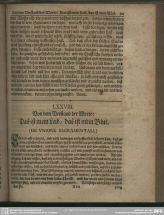 LXXVIII. Von dem Verstand der Worte: Das ist mein Leib, das ist mein Blut (De unione sacramentali)