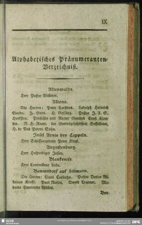 Alphabetisches Pränumeranten-Verzeichniß