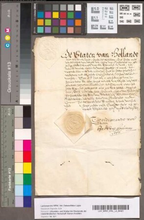 Aanstelling van de Staten van Holland van Hendrik, Heere van Brederode, tot Kolonel over het regiment te voet van wijlen den Heere van Brederode, 29 September 1655. Met 1 opgedrukt zegel.