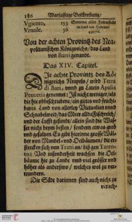 Das XIV. Capitel: Von der achten Provintz des Neapolitanischen Königreichs / das Land von Barri genandt