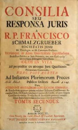 Consilia Seu Responsa Juris, Tomus Secundus