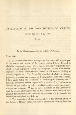 Instructions to the commissioners of Mysore ...