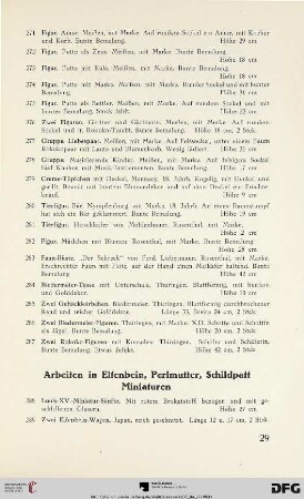 Arbeiten in Elfenbein, Perlmutter, Schildpatt – Miniaturen (Nr. 288-302)