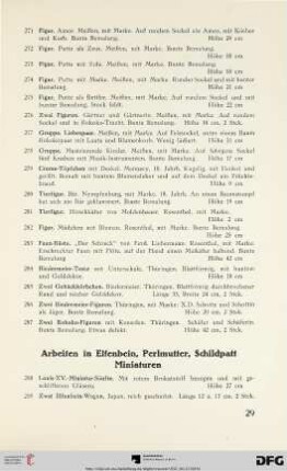 Arbeiten in Elfenbein, Perlmutter, Schildpatt – Miniaturen (Nr. 288-302)