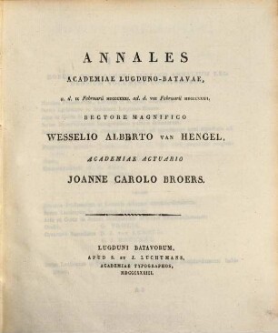 Annales Academiae Lugduno-Batavae. 1831/32 = T. 16. 1833
