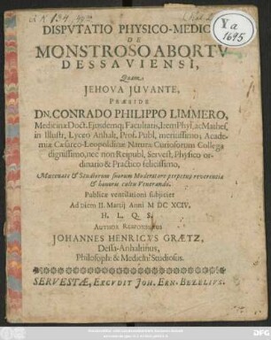 Disputatio Physico-Medica, De Monstroso Abortu Dessaviensi