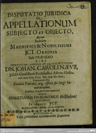 Disputatio iuridica appelationum subjecto et objecto
