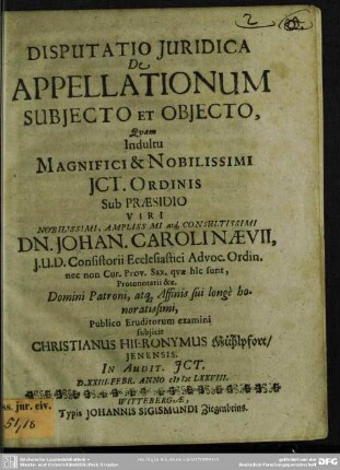 Disputatio iuridica appelationum subjecto et objecto