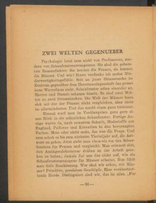 Zwei Welten gegenueber