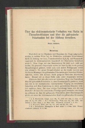 Über das elektromotorische Verhalten von Platin in Überschwefelsäure und über die galvanische Polarisation bei der Bildung derselben.