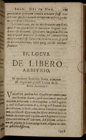 IV. Locus. De Libero Arbitrio.