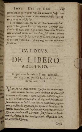 IV. Locus. De Libero Arbitrio.