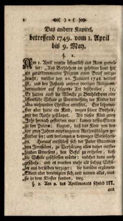 Das andere Kapitel, betreffend 1749. vom 1. April bis 9. May