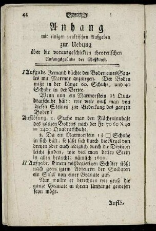 Anhang mit einigen praktischen Aufgaben zu Uebung...
