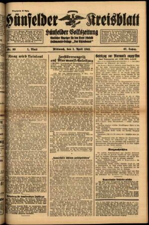 Erste Ausgabe vom Mittwoch, den 01. April 1942.