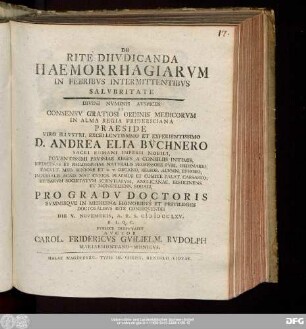 De Rite Diivdicanda Haemorrhagiarvm In Febribvs Intermittentibvs Salvbritate