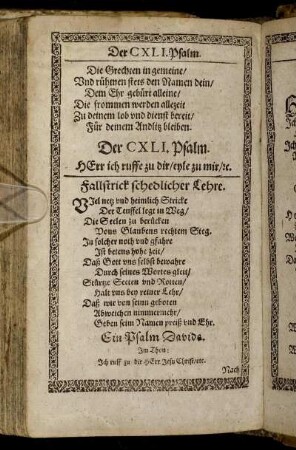 Der CXLI. Psalm. - Der CXLV. Psalm.