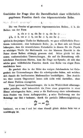 Geschichte der Frage über die Darstellbarkeit einer Function durch eine trigonometrische Reihe