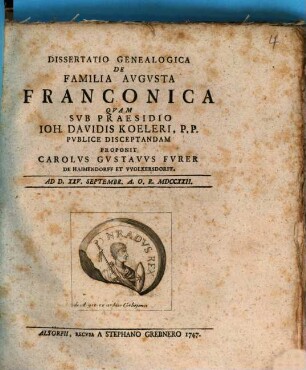 Dissertatio Genealogica De Familia Avgvsta Franconica