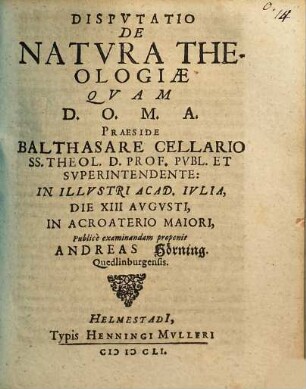 Disputatio De Natura Theologiae