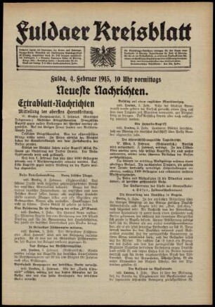 Erste Ausgabe vom Donnerstag, den 04. Februar 1915.